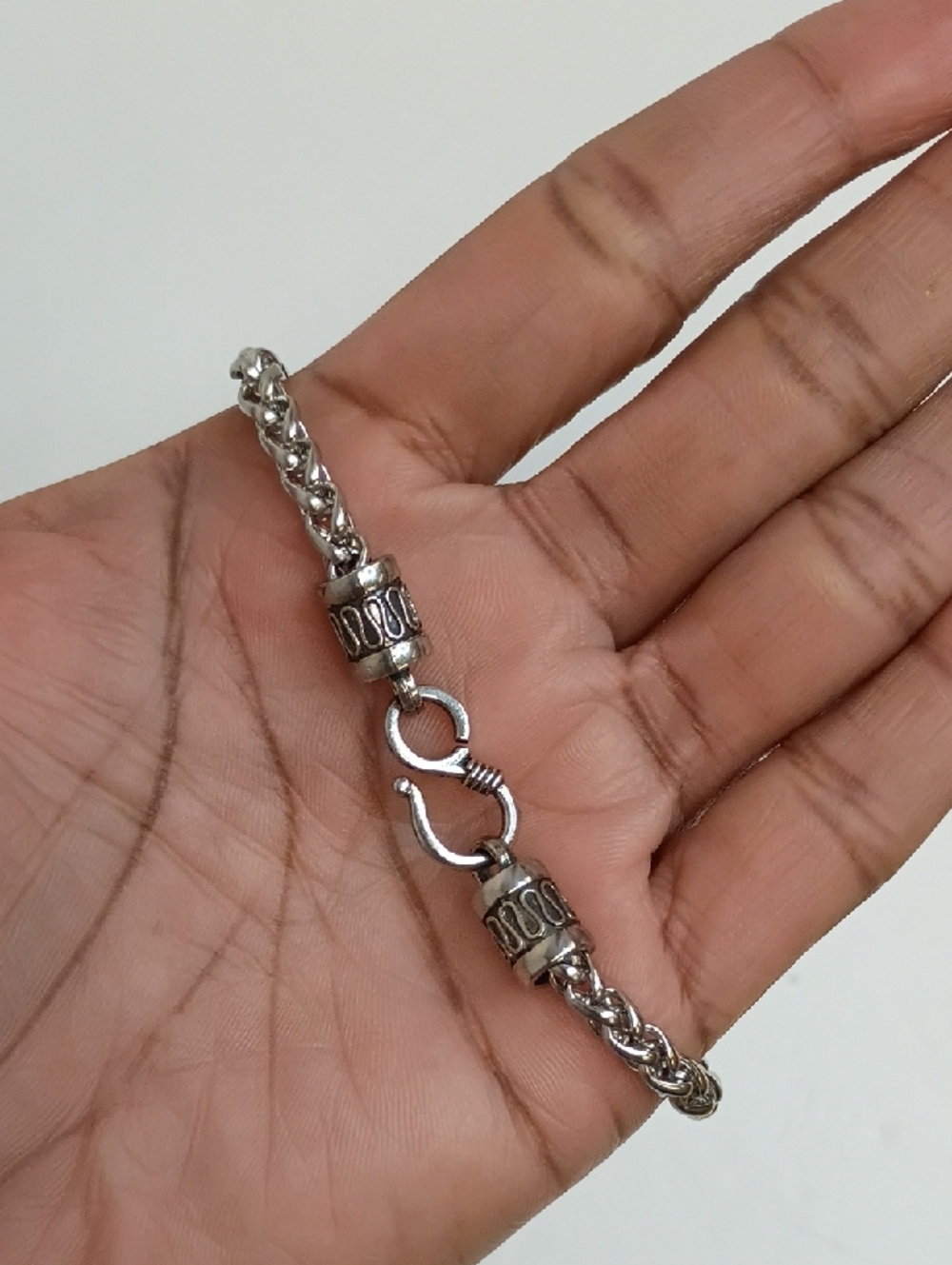 Braided Chain Bracelet Silver Tone Rope Link Hook Clasp Detail